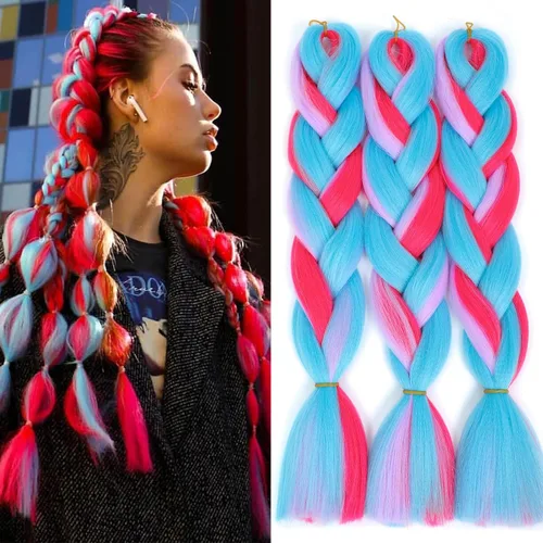 Vista 9 de 3 extensiones de cabello trenzado ombré, Alileona colorido, 24 pulgadas, cabello trenzado jumbo para niñas y mujeres, uso diario, 3.53 oz/por
