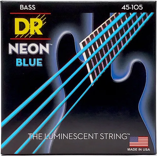 Vista 8 de DR Strings NBB5-45 Cuerdas de bajo de 5 cuerdas de color azul neón de alta definición, medianas, 45-125