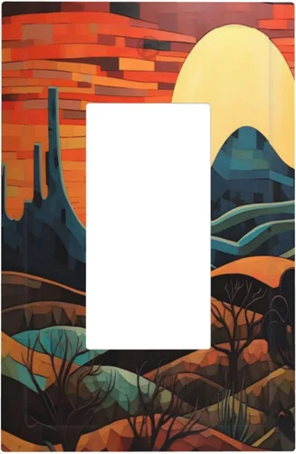 Vista 27 de Cubiertas de Salida Decorativas Boho Midcetury Oro Paisaje de Montaña del Sol 1 Banda Cubierta de Placa de Pared Receptáculo Interruptor de Luz