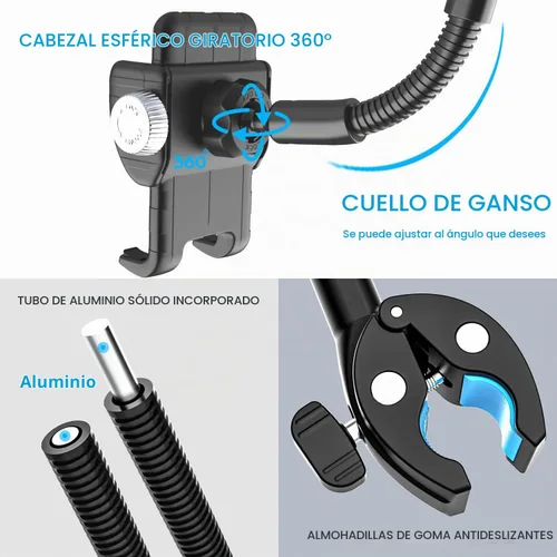 Vista 6 de Soporte de teléfono para cochecito de bebé, soporte de teléfono flexible para bicicleta, scooter, bicicleta de ejercicio, cinta de correr
