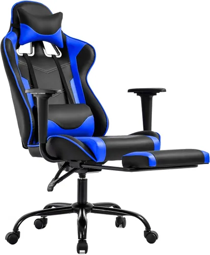 Vista 15 de BestOffice Silla ergonómica para juegos Negro Silla reclinable para computadora con soporte lumbar, almohada reposacabezas y reposapiés