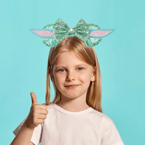 Vista 5 de JIAHANG Diadema con lazo de lentejuelas y orejas de ratón, diadema de alas de mosca de dibujos animados, decoración de fiesta con purpurina, diadema