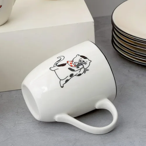Vista 8 de LEHAHA Farmhouse - Juego de tazas de café de 16 onzas, tazas de cerámica grandes con asa, juego de 6, tazas de porcelana de Navidad para café, té