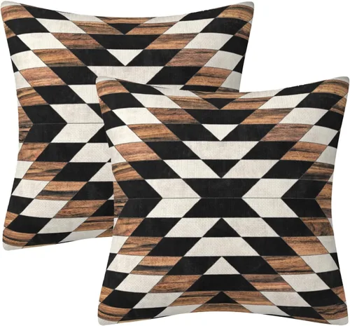 Vista 15 de Fundas de almohada decorativas rústicas de Aqua y blanco a cuadros estilo búfalo para sofá, funda de almohada para granja, decoración