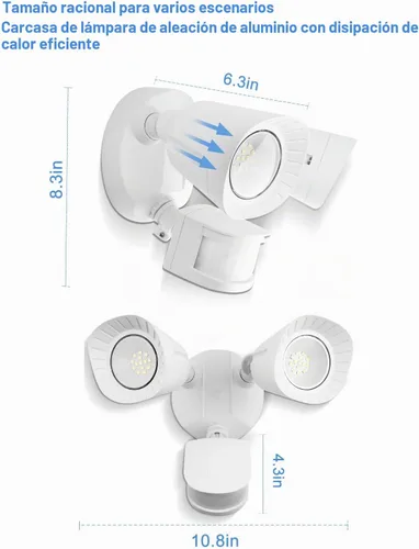 Vista 3 de UFOND Luces LED de seguridad para exteriores, luz con sensor de movimiento, 2400 lúmenes, reflectores de aluminio, impermeable, ángulo ajustable