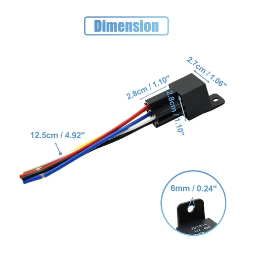 Vista 3 de uxcell JD-1914 5 Pin DC 12V 40A Universal Vehículo Vehículo Motor Fusible Relé Interruptor Poder con Arnés