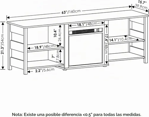 Vista 9 de Furinno Soporte clásico de TV de 70 pulgadas con chimenea, americano
