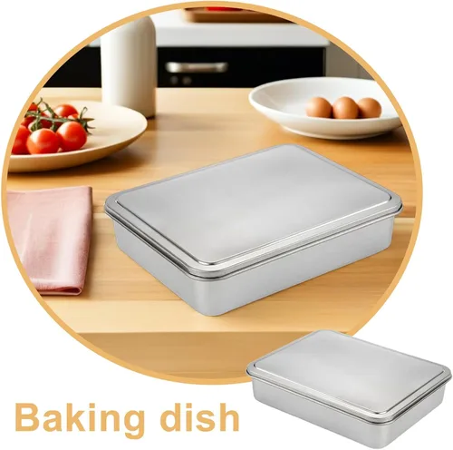 Vista 3 de DOITOOL Molde para pasteles de acero inoxidable con tapa de 11 x 13 pulgadas, antiadherente, rectangular, de metal, para tartas, tiramisú, cazuelas