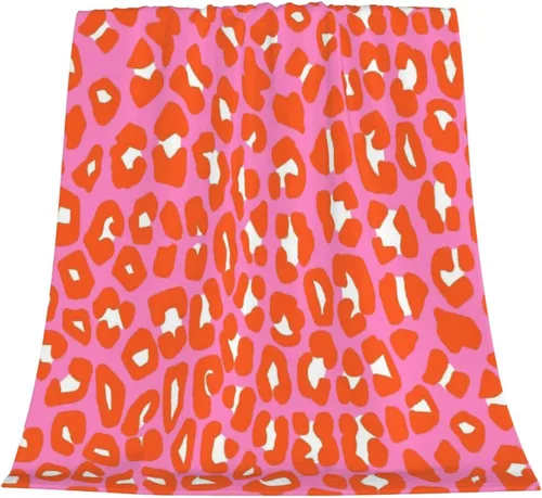 Vista 2 de Manta de franela con estampado estético de leopardo rosa y naranja, ligera, acogedora, suave, para sofá, para el hogar, ropa de cama, sala de estar