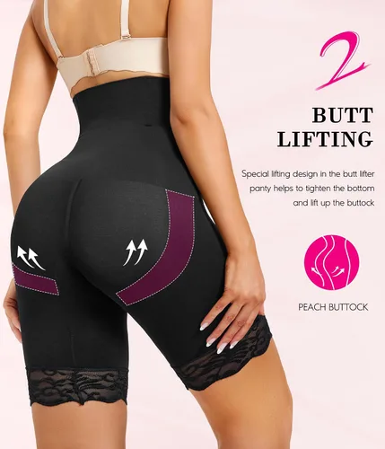 Vista 4 de Nebility Faja moldeadora para mujer, con control de abdomen, cintura alta, moldeador de cuerpo, pantalones cortos para muslos más delgados