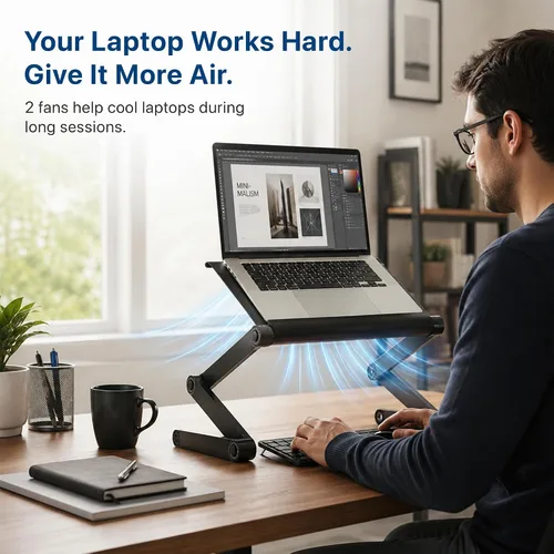 Vista 2 de Soporte para computadora portátil WorkEZ Executive, multifunción, ergonómico, soporte para computadora para la cama y el sillón, plegable, de altura