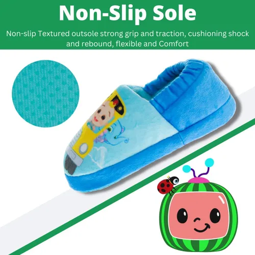 Vista 4 de Josmo Cocomelon Pantuflas para niños pequeños, zapatos de casa para niños y niñas, mocasines de cama de felpa cálida, zapatos de cocomelon