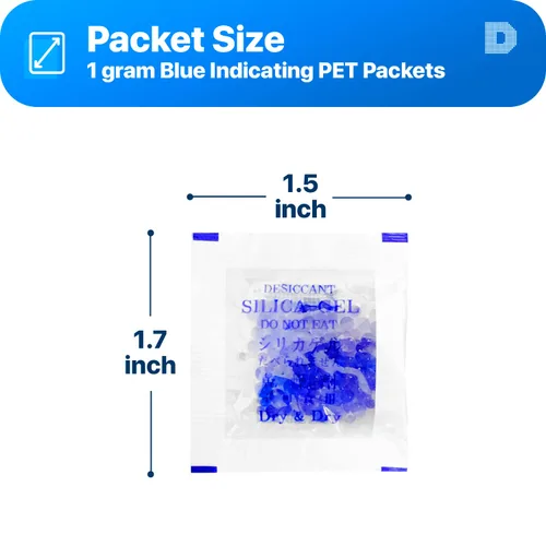 Vista 6 de Dry & Dry Paquetes de gel de sílice de 0.04 oz [50 paquetes] Indicador azul (azul a rosa) Paquetes de gel de sílice desecantes Paquetes de gel