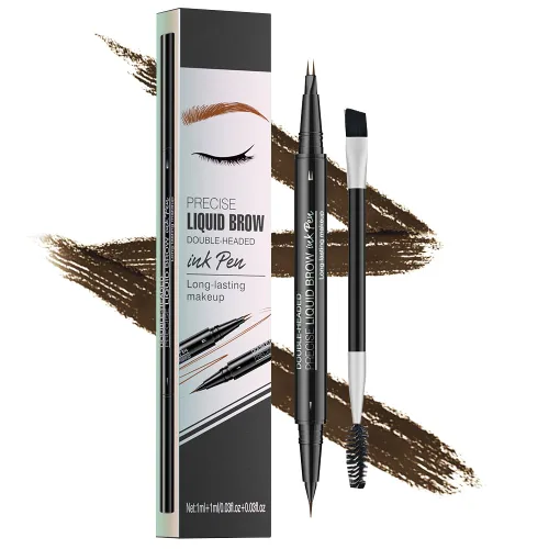 Vista 14 de Pinkiou Lápiz de cejas Microblading - Lápiz de cejas 2 en 1 de doble punta con 4 puntas de tenedor y cepillo de precisión, negro