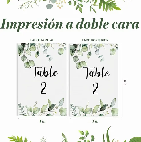 Vista 2 de Zonon 26 Piezas Tarjetas de Números de Mesa de Boda 1-25 con Números de Mesa Principal Tarjetas de Doble Cara de Follaje de Eucalipto Centros