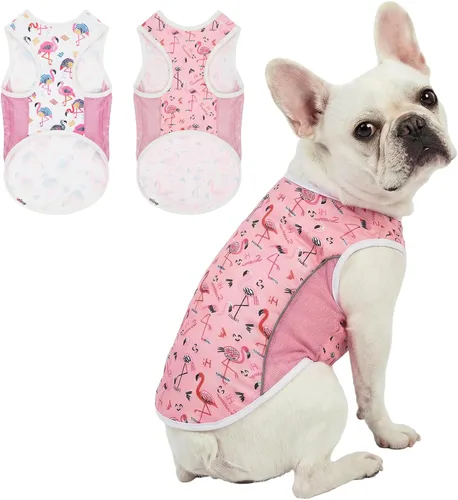 Vista 13 de Camiseta para perro con protección solar UPF 50+, paquete de 2 chalecos ligeros sin mangas para perros pequeños y niñas, tiras reflectantes, ropa