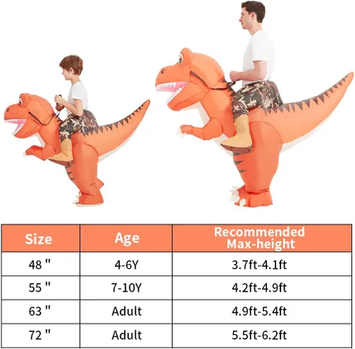 Vista 6 de GOOSH Disfraz inflable de dinosaurio para adultos que montan en T Rex Air Blow Up divertido disfraz de fiesta de Halloween cosplay