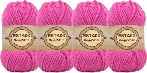 Vista 54 de Estako Megastar, 3.52 Oz (100g) de hilo de acrílico 75% y lana 25%, suave, peso grueso voluminoso #5 para crochet y tejer 120 yardas (110m)