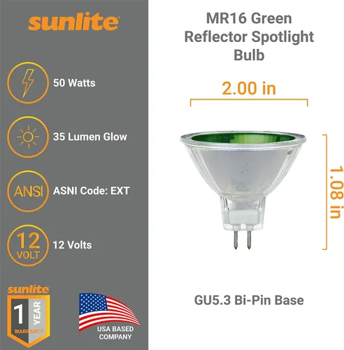 Vista 3 de Sunlite 66090-SU 50MR16/NSP/12V/G 50 vatios, halógena MR16 GU5.3 basada en mini bombilla reflectora, verde