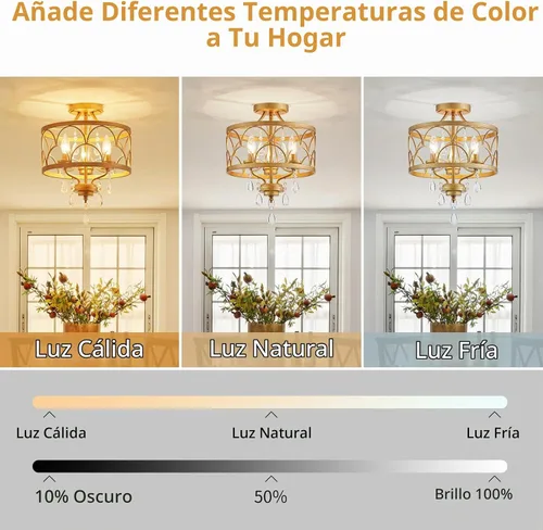 Vista 3 de Lámpara de techo de cristal, moderna lámpara de araña pequeña, lámpara de techo semiempotrada dorada de granja, accesorios de iluminación de pasillo