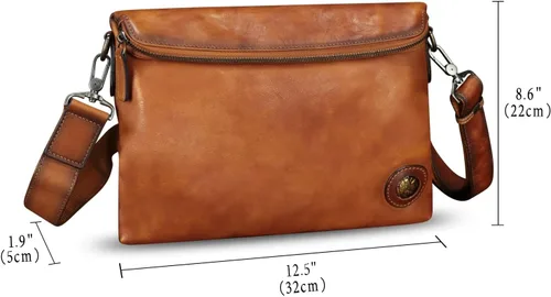 Vista 5 de IVTG Bolso bandolera de cuero genuino y bolso de mano para hombres y mujeres, bolso de hombro de cuero cruzado con correa