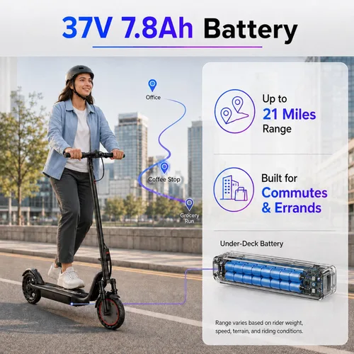 Vista 6 de Scooter eléctrico para adultos con motor de 350 W, 21 Mi, 19 MPH Black-Red
