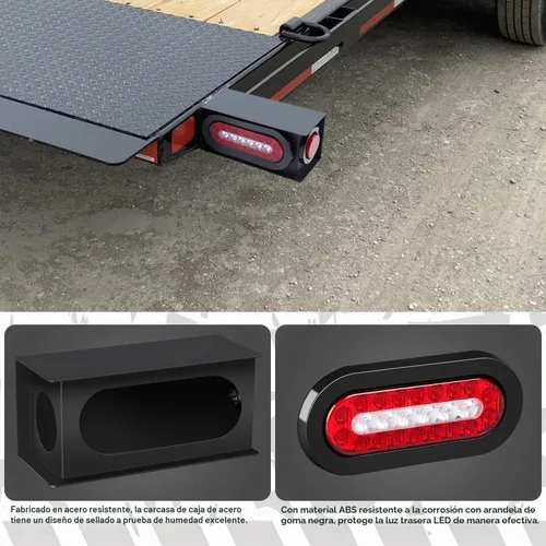 Vista 3 de RONSTA Kit de 2 cajas de acero para luces de remolque con luces traseras LED ovaladas rojas/blancas de 6 pulgadas y luces laterales redondas rojas