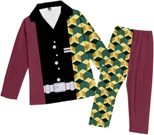 Vista 2 de Kimetsu No Yaiba - Conjunto de pijama Tomioka Giyuu con estampado de dibujos animados para hombres y mujeres, pijamas de primavera y otoño