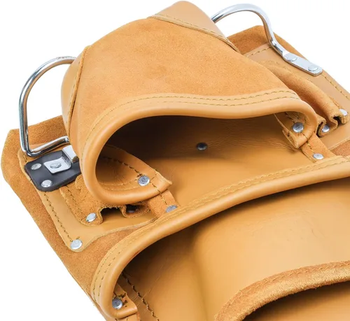 Vista 5 de Bolsa de herramientas de cuero resistente de 10 bolsillos para carpintería, electricista, herramientas de contratista, 12 x 10 pulgadas