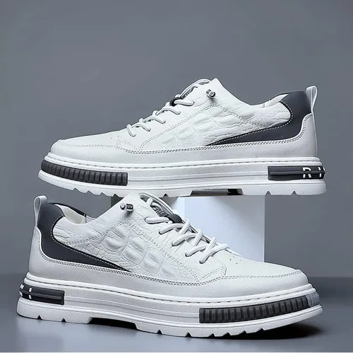 Vista 5 de Zapatos de piel de vaca impermeables con patrón de cocodrilo para hombre, levantamiento de altura, antideslizante, casual, suela suave, Oxford