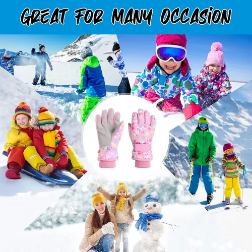 Vista 5 de JANGANNSA Guantes de esquí de invierno para niños y niñas, guantes de nieve para clima frío, guantes de esquí y snowboard impermeables con forro