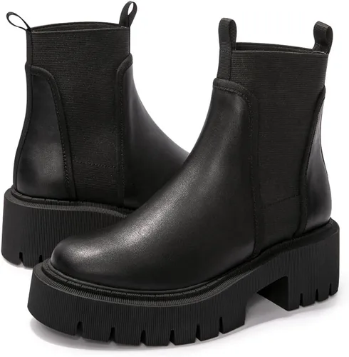 Vista 5 de FUNKYMONKEY Women's Chelsea Boot Lug Sole Mid Heel Fashion Ankle Bootie