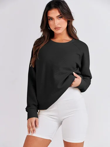 Vista 8 de ANRABESS - Sudadera de gran tamaño para mujer, cuello redondo, manga larga, tipo túnica, con cremallera lateral, sudadera con capucha, suéter
