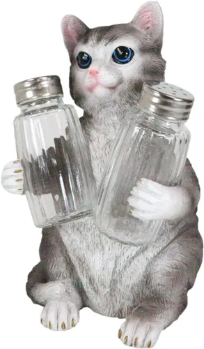 Vista 2 de Ebros Gift Gatito felino peludo de cristal para salero y pimentero, figura de 8.25 pulgadas de alto, loco para gatos, gatito, decoración de mascotas