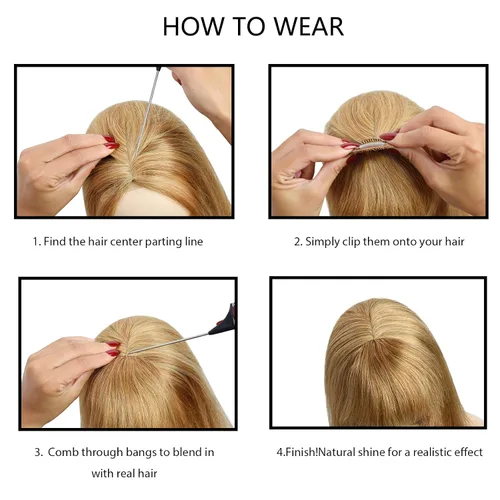Vista 4 de Extensiones de cabello con clip, de cara frontal plana, flequillo, con sienes, piezas de pelo sintético para mujer