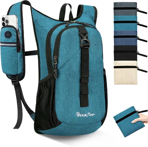 Vista 8 de Seektop - Mochila pequeña de 15L para senderismo para mujeres y hombres, mochila ligera y plegable para senderismo con bolsillo para teléfono