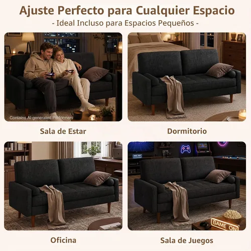 Vista 3 de HIFIT Sofá biplaza de 57 pulgadas, sofá de cuero sintético moderno de Negro