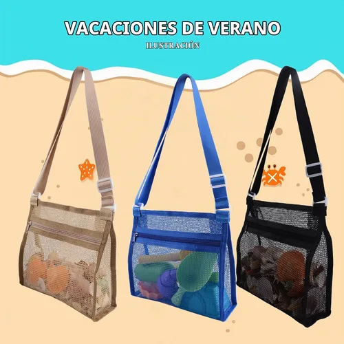 Vista 4 de MUYIZI Bolsa de playa de malla para recoger conchas, paquete de 3, bolsas de concha para playa, bolsas de concha de mar para recoger conchas, bolsa