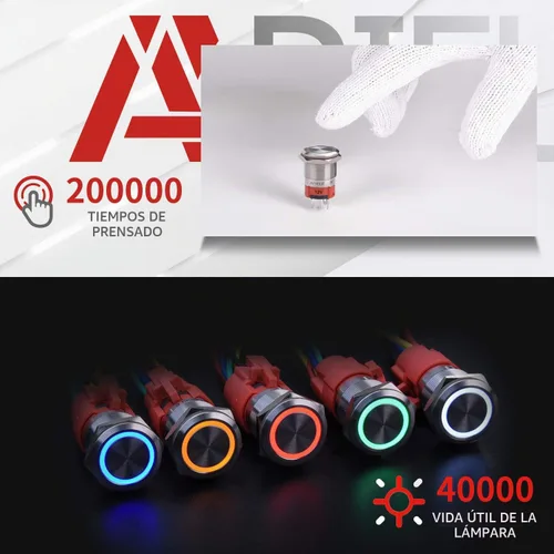Vista 5 de APIELE Interruptor de botón de cierre de 0.748 in, 12 V - 24 V CC LED SPDT 1NO1NC, interruptor de botón de metal de acero inoxidable con coleta, 6