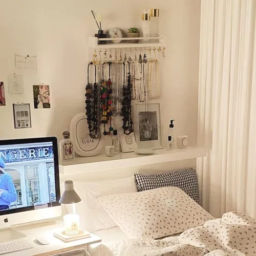 Vista 9 de Zhithink Organizador de joyas colgante para collares, ganchos de joyería con 30 ganchos, organizador de joyas montado en la pared para collares