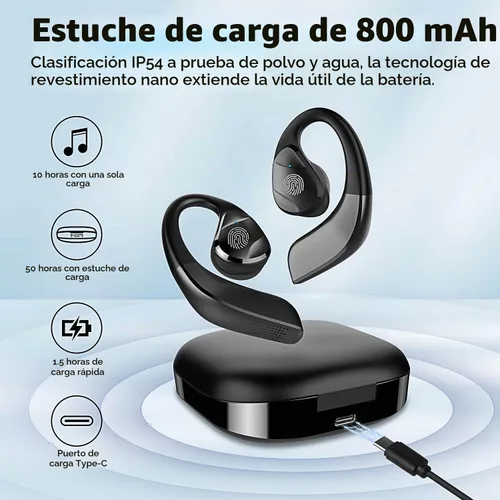 Vista 6 de BANIGIPA Auriculares abiertos verdaderamente inalámbricos, auriculares Bluetooth 5.3 con sonido premium inmersivo, auriculares de oreja abierta IP54