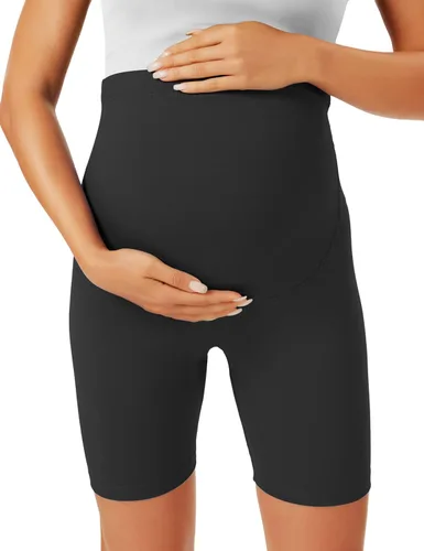Vista 4 de BONVIGOR Pantalones cortos de maternidad sobre el vientre, para entrenamiento, yoga, atlético, embarazo, pantalones cortos de descanso