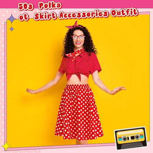 Vista 7 de Shinymoon 50s Costumes for women 1950s Vintage Outfits Polka Dot Skirt Dress Scarf Headband Sock Costume for Halloween Party
