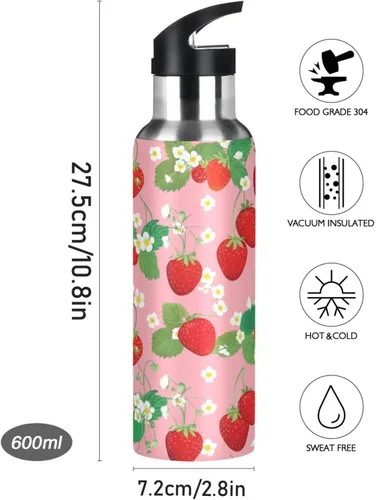 Vista 8 de Botella de agua aislada de acero inoxidable con pajita de 32 onzas, botellas de agua a prueba de fugas para gimnasio, viajes al aire libre, escuela