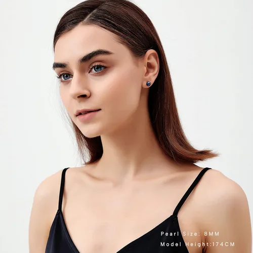 Vista 2 de YAMI Black/Grey/White Pearl Earrings, Real Cultured Pearl, 925 Sterling Silver Stud Earrings Plated with 18K Gold, Classic & Elegant Jewelry Gifts