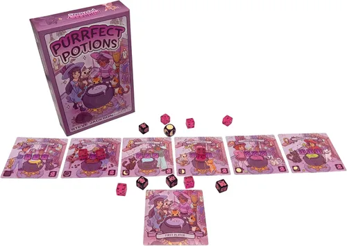 Vista 2 de Purrfect Potions: Juego de dados y azulejos para familiares: pociones de preparación con familiares de gatos para mayores de 8 años, 2-4 jugadores