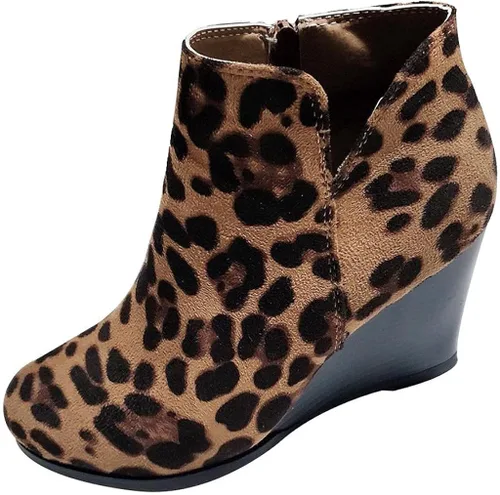 Vista 4 de Botas para mujer, botas de plataforma retro sin cordones con corte en V para mujer, botas de tobillo con punta puntiaguda, botas cortas casuales