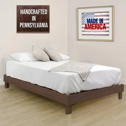 Vista 11 de Marco de cama de plataforma de madera maciza sin herramientas con listones, calidad fabricada en Pensilvania, Estados Unidos por artesanos