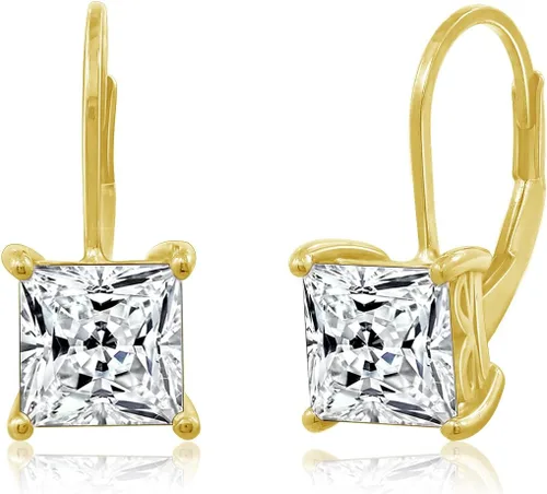 Vista 8 de Amazon Essentials Aretes colgantes de plata de ley con cierre de palanca de corte princesa hechos con elementos infinitos de circonita cúbica