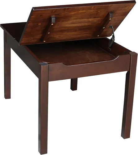 Vista 9 de IC International Concepts Mesa juvenil con tapa elevable, almacenamiento oculto, construcción de madera duradera, ideal para salas